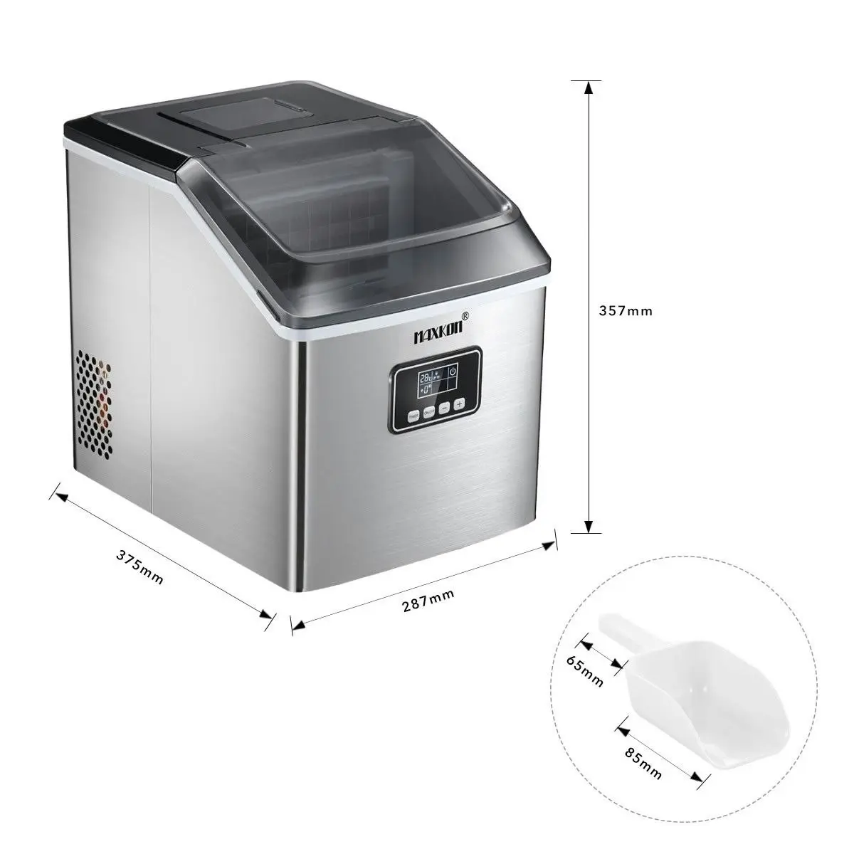 Maxkon  17 Kg Home Ice Maker Machine Stainless Steel Countertop Appliance-Silver