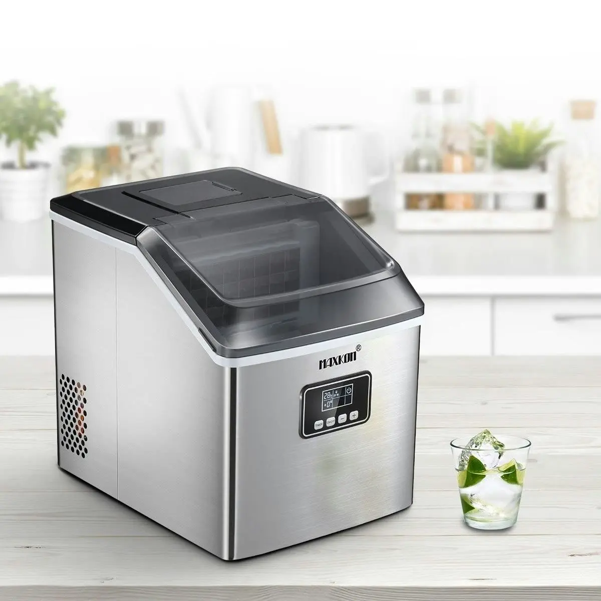 Maxkon  17 Kg Home Ice Maker Machine Stainless Steel Countertop Appliance-Silver