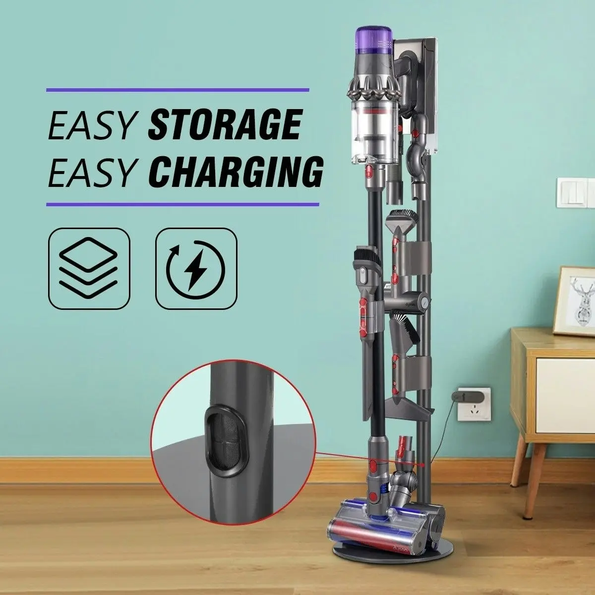 Ausway Freestanding Vacuum Stand Rack Cleaner with Wire Organiser Dyson V7 V8 V10 V11 V12 V15