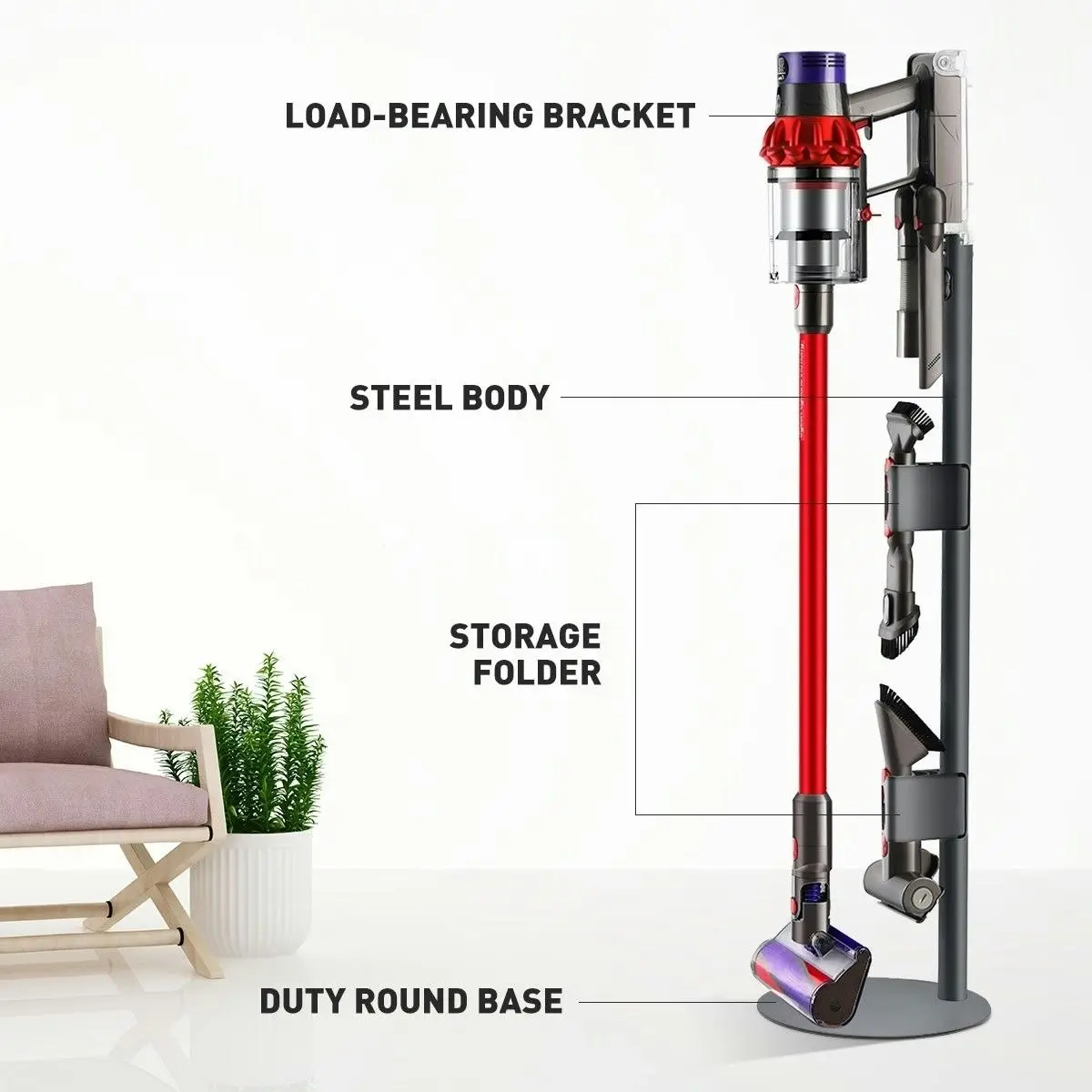 Ausway Freestanding Vacuum Stand Rack Cleaner with Wire Organiser Dyson V7 V8 V10 V11 V12 V15