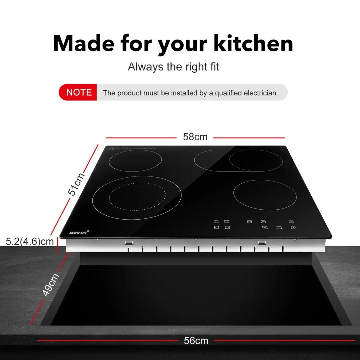 Maxkon Ceramic Cooktop Stove Electric Cooktop Hob Cooker Glass Top 4 Burners 6 Zones 60cm Touch Control Built In