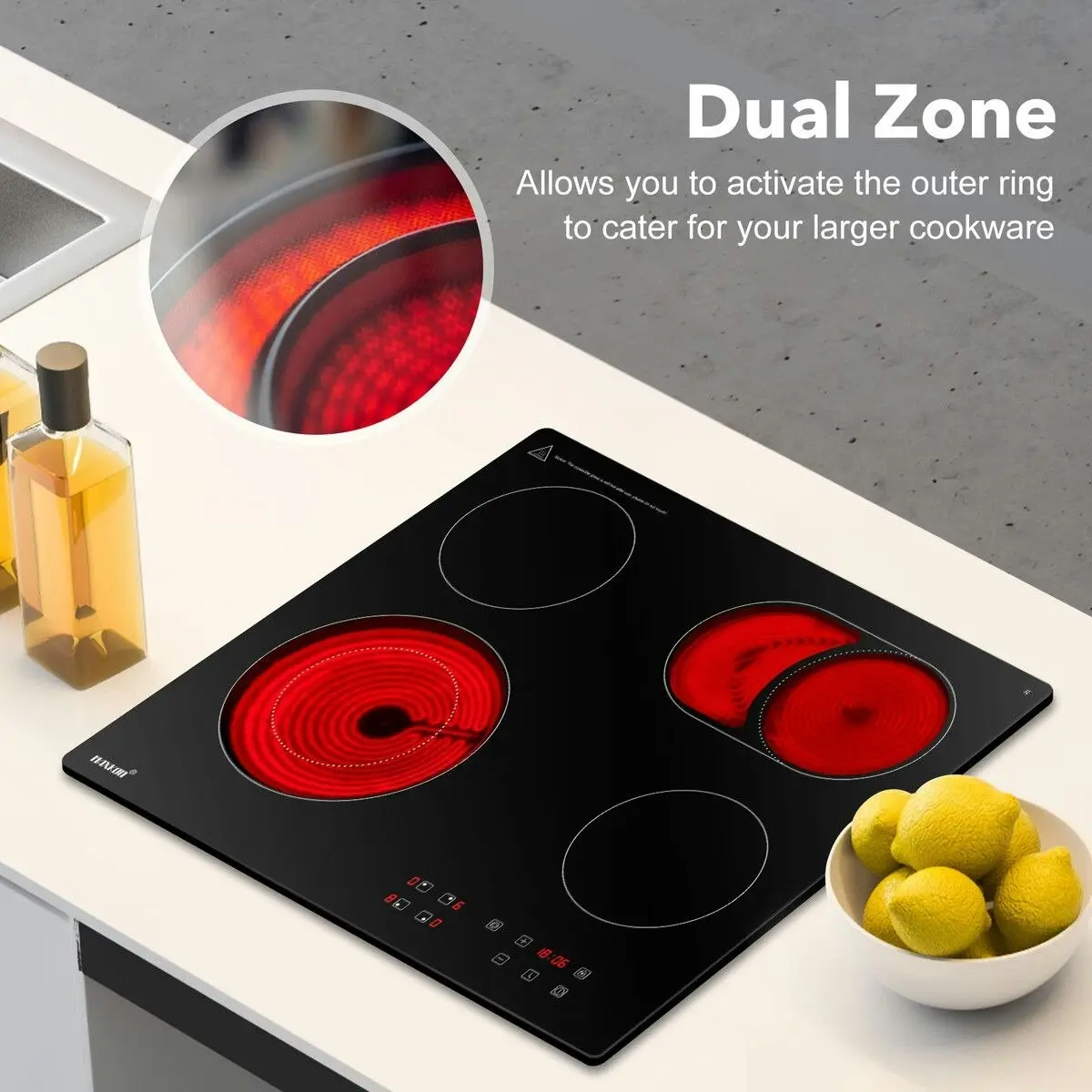 Maxkon Ceramic Cooktop Stove Electric Cooktop Hob Cooker Glass Top 4 Burners 6 Zones 60cm Touch Control Built In