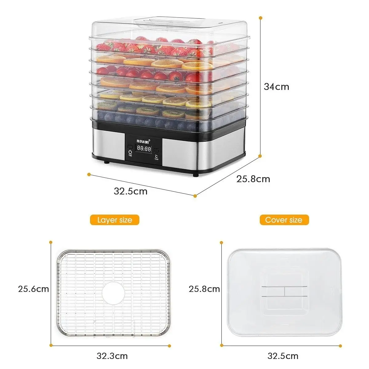 Maxkon Digital Food Dehydrator Fruit Meat Vegetable Dryer Beef Jerky Maker with 7 Trays