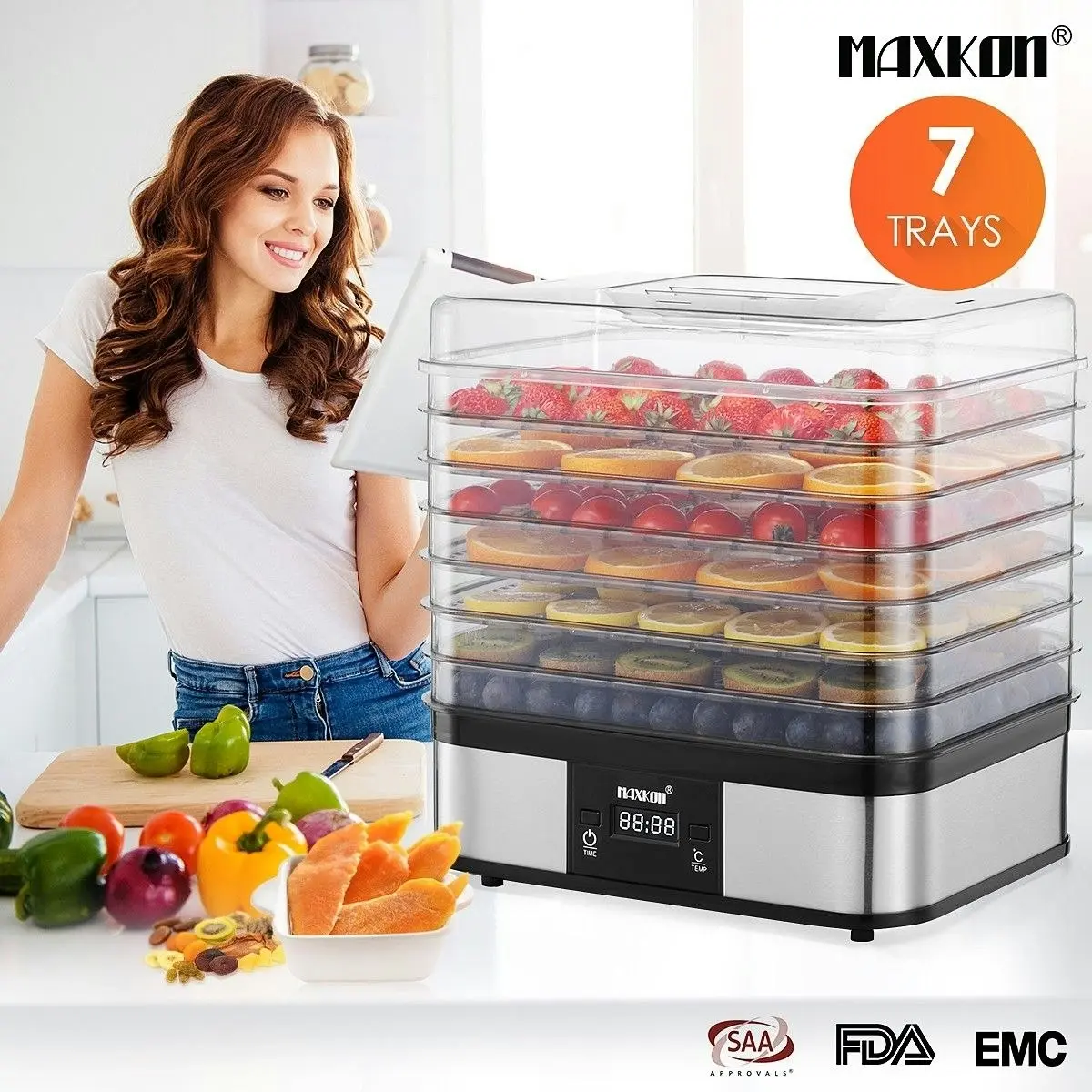 Maxkon Digital Food Dehydrator Fruit Meat Vegetable Dryer Beef Jerky Maker with 7 Trays