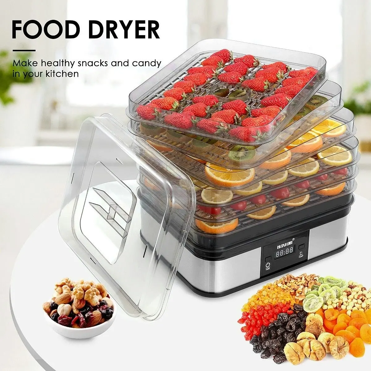 Maxkon Digital Food Dehydrator Fruit Meat Vegetable Dryer Beef Jerky Maker with 7 Trays