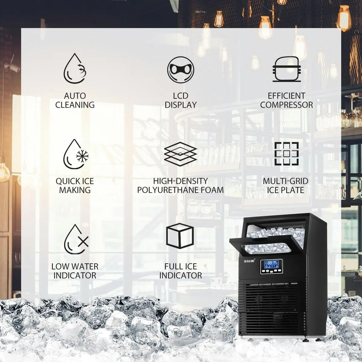 Maxkon  Ice Maker Auto Cleaning With LCD Display Home and Commercial Ice Cube Maker Machine