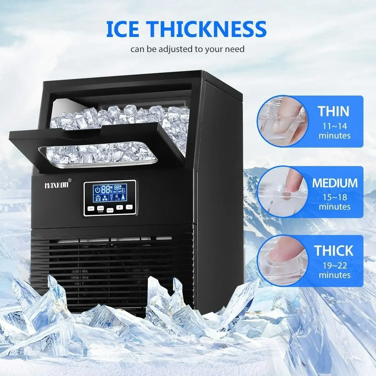 Maxkon  Ice Maker Auto Cleaning With LCD Display Home and Commercial Ice Cube Maker Machine