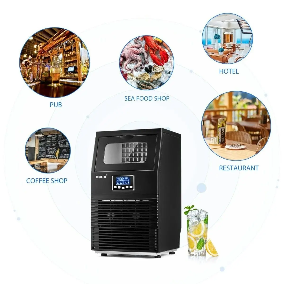 Maxkon  Ice Maker Auto Cleaning With LCD Display Home and Commercial Ice Cube Maker Machine