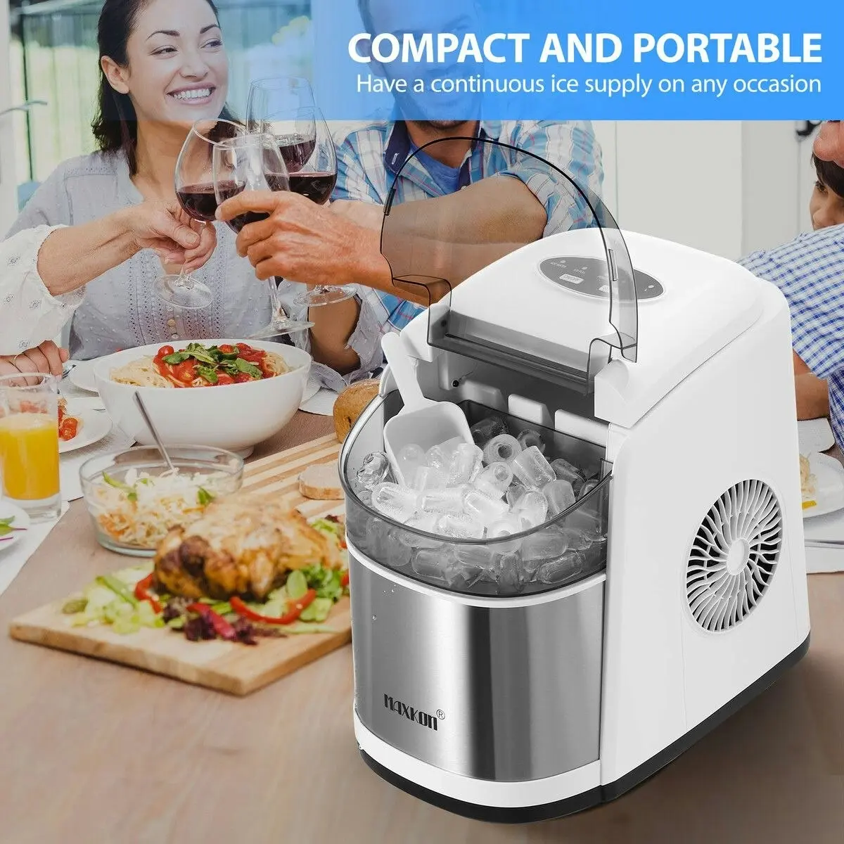 Maxkon 12KG Ice Maker Machine Bullet Shaped Cube Making Countertop Home Commercial Automatic Quiet