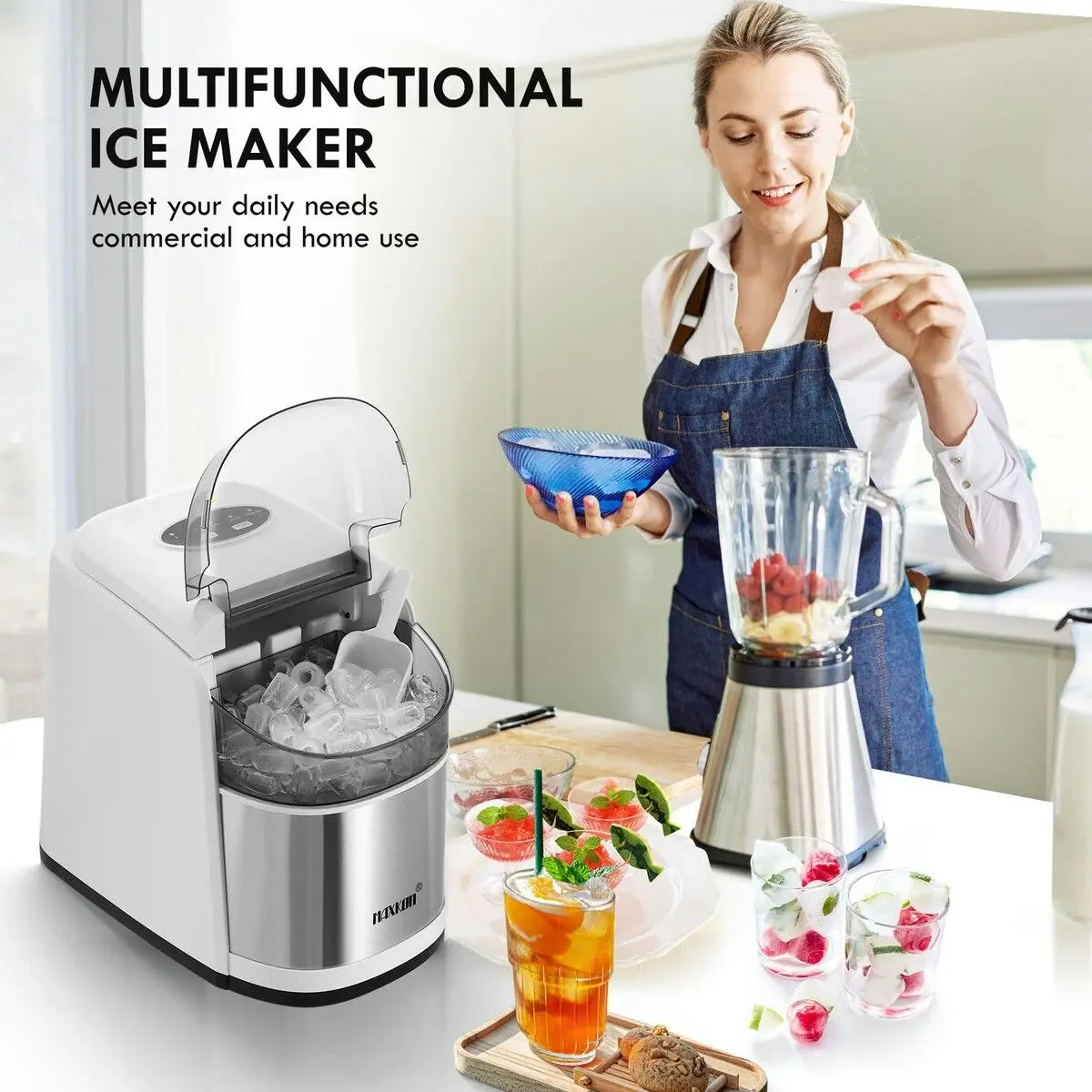 Maxkon 12KG Ice Maker Machine Bullet Shaped Cube Making Countertop Home Commercial Automatic Quiet