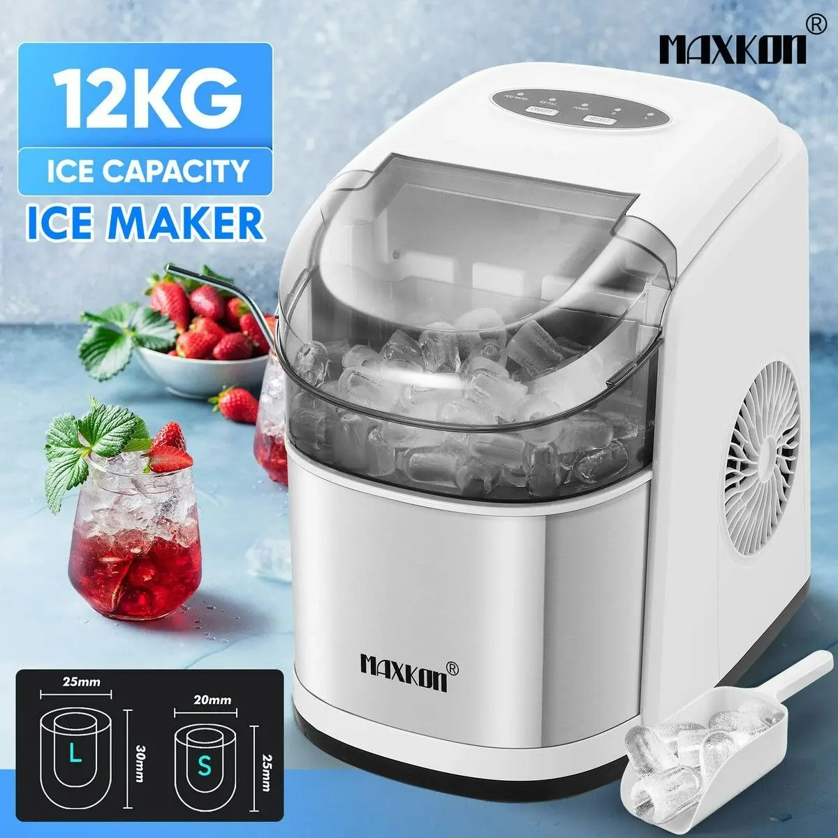 Maxkon 12KG Ice Maker Machine Bullet Shaped Cube Making Countertop Home Commercial Automatic Quiet