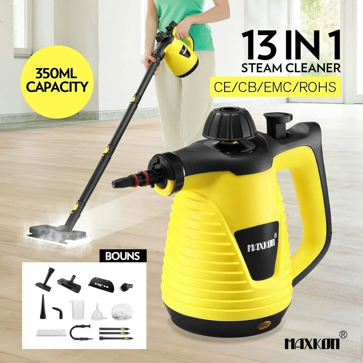 Maxkon 13 in 1 Handheld Steam Cleaner Mop with Accessories