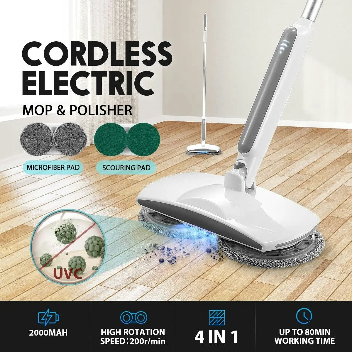 Shogun 4-In-1 Cordless Electric Mop Cleaner Floor Polisher Sweeper Washer Scrubber