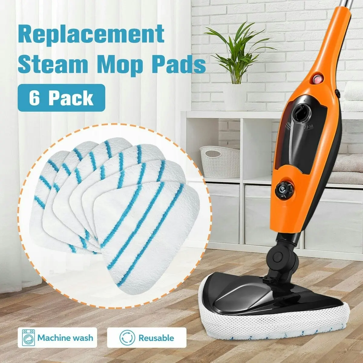 Ausway Steam Mop Replacement Pads Cloths 6 Pack Replaceable for 14in1 Garment Carpet Floor Handheld Electric Steamer Cleaner Reusable Washable