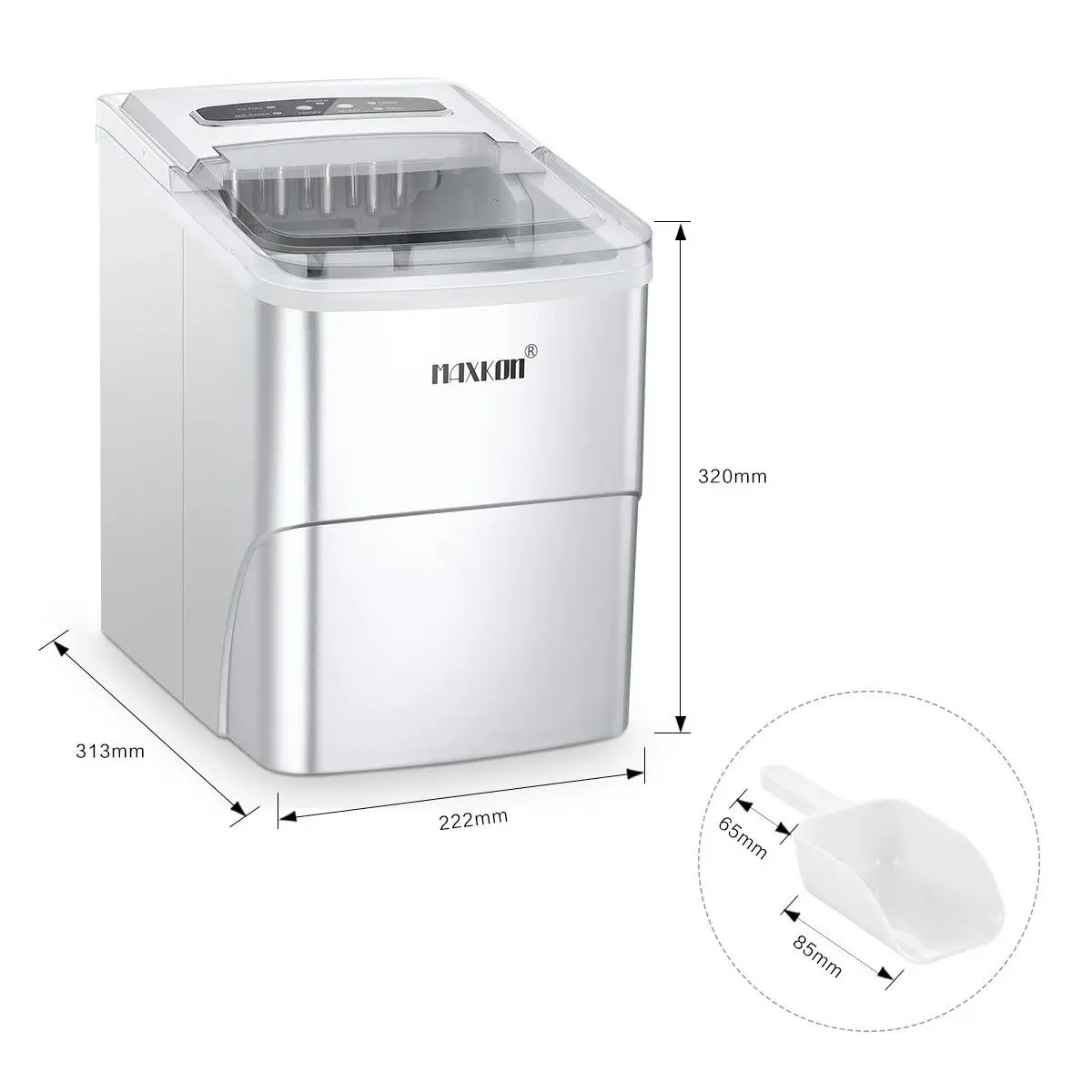 Maxkon  Ice Maker Ice Cube Machine 12KG Ice Capacity Silver