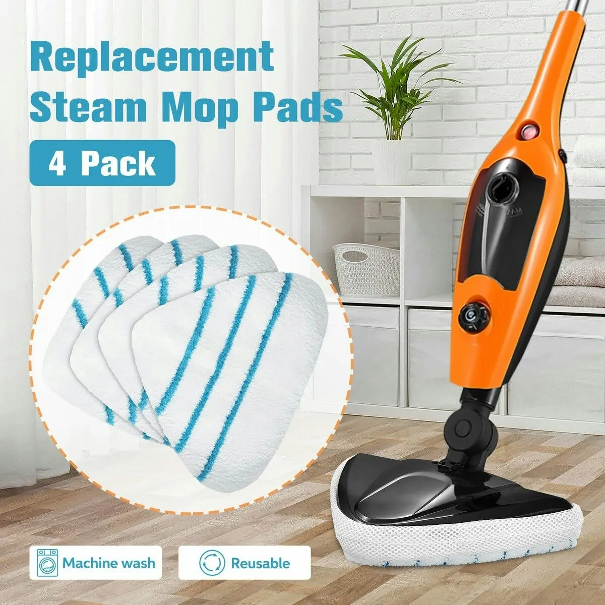 Ausway Steam Mop Replacement Pads Cloths 4 Pack Replaceable for 14in1 Steamer Cleaner Electric Handheld Garment Carpet Floor Reusable Washable