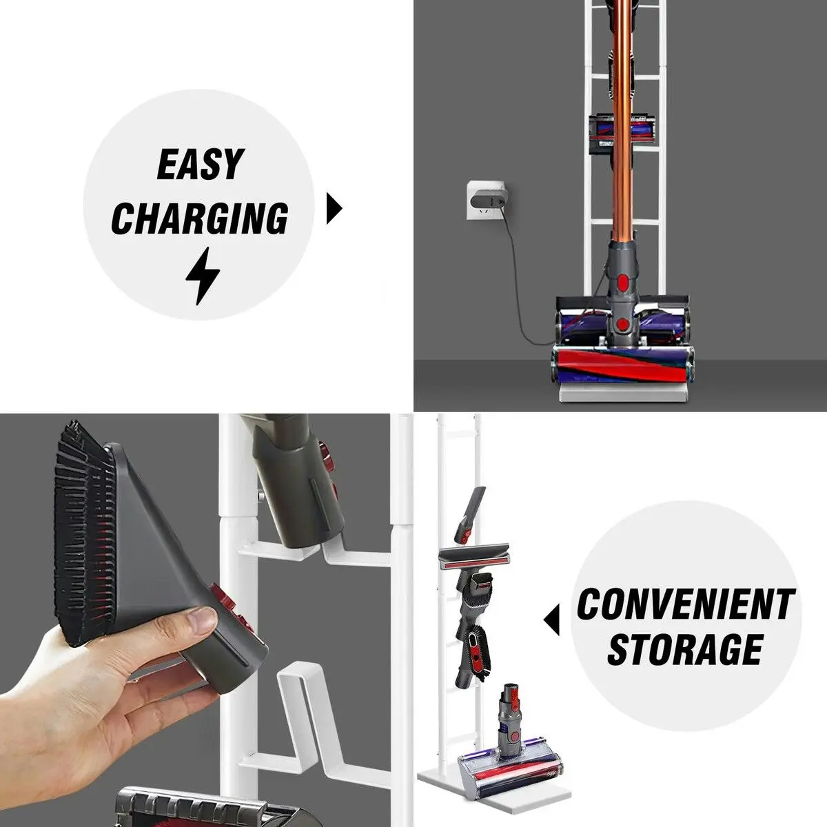 Ausway Vacuum Stand Rack Freestanding Cleaner Storage Bracket Holder Accessory for Dyson Organiser V7 V8 V10 V11 for Xiaomi Dreame White