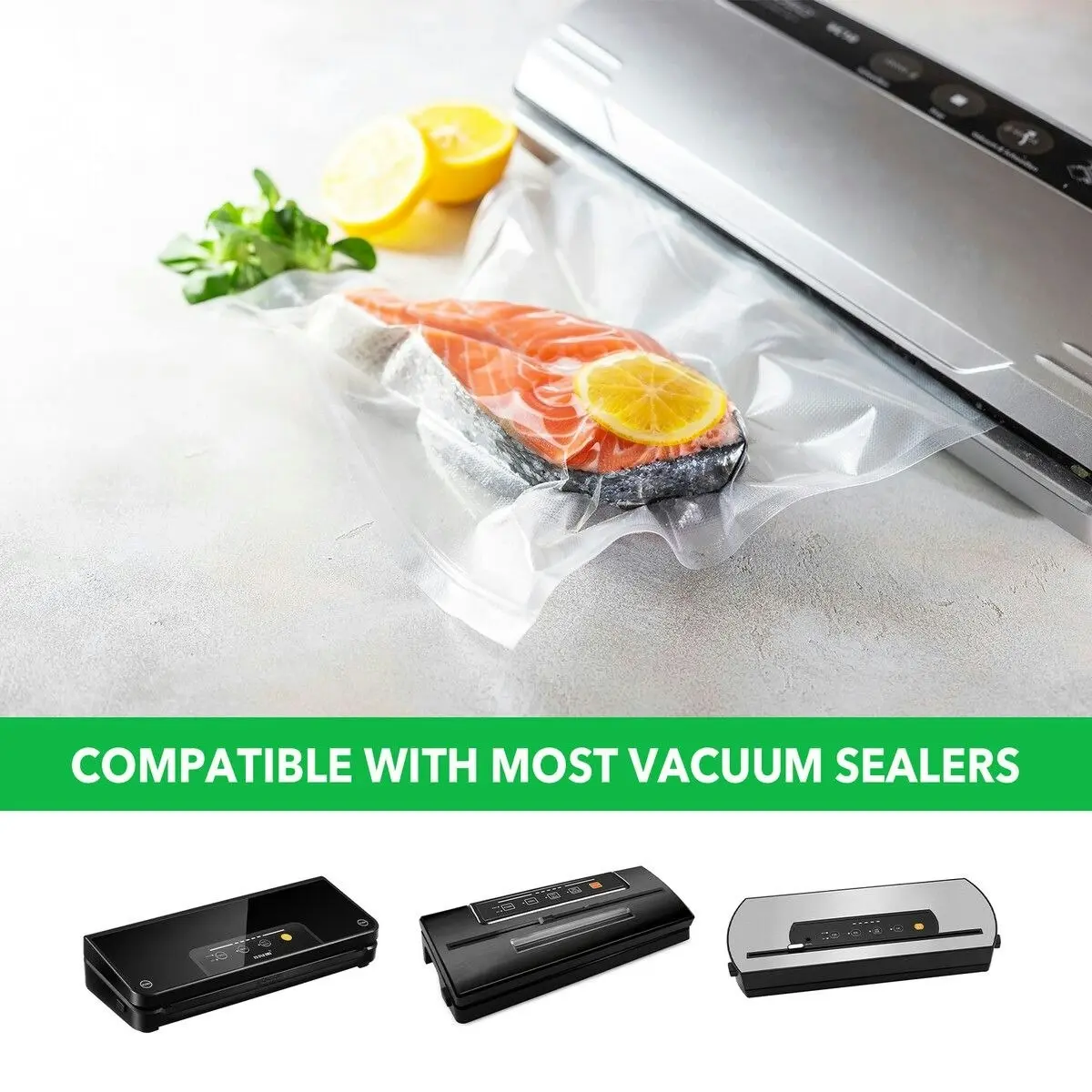 Ausway Vacuum Sealer Bags Food Storage Saver Plastic Reusable Precut 100PCS with Diamond Texture 28x40cm