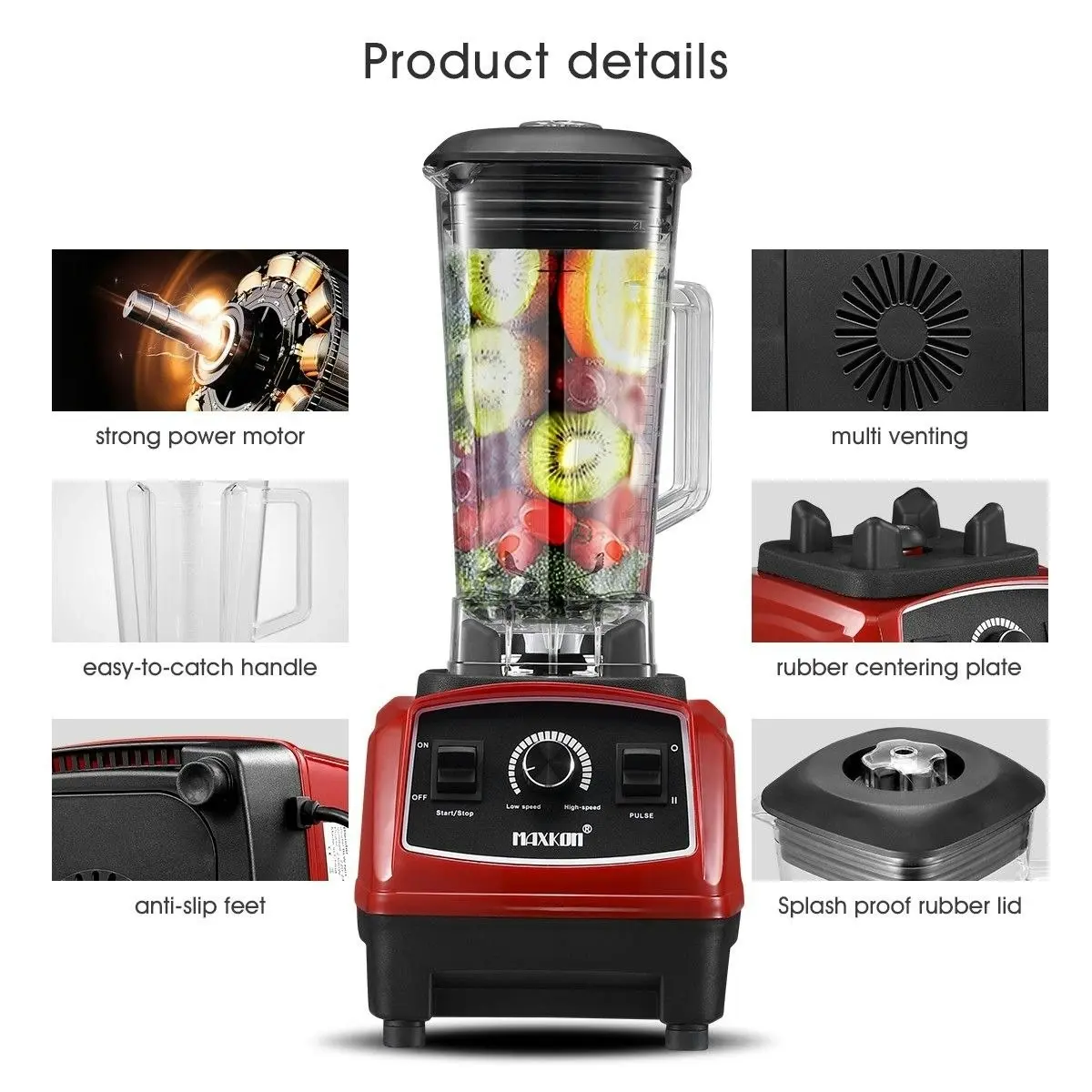 Maxkon Commercial High Speed Blender Smoothie Maker Food Mixers Juicer 2L Red