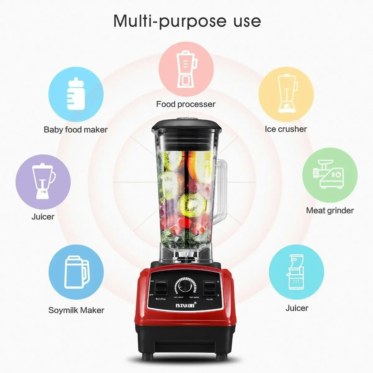 Maxkon Commercial High Speed Blender Smoothie Maker Food Mixers Juicer 2L Red