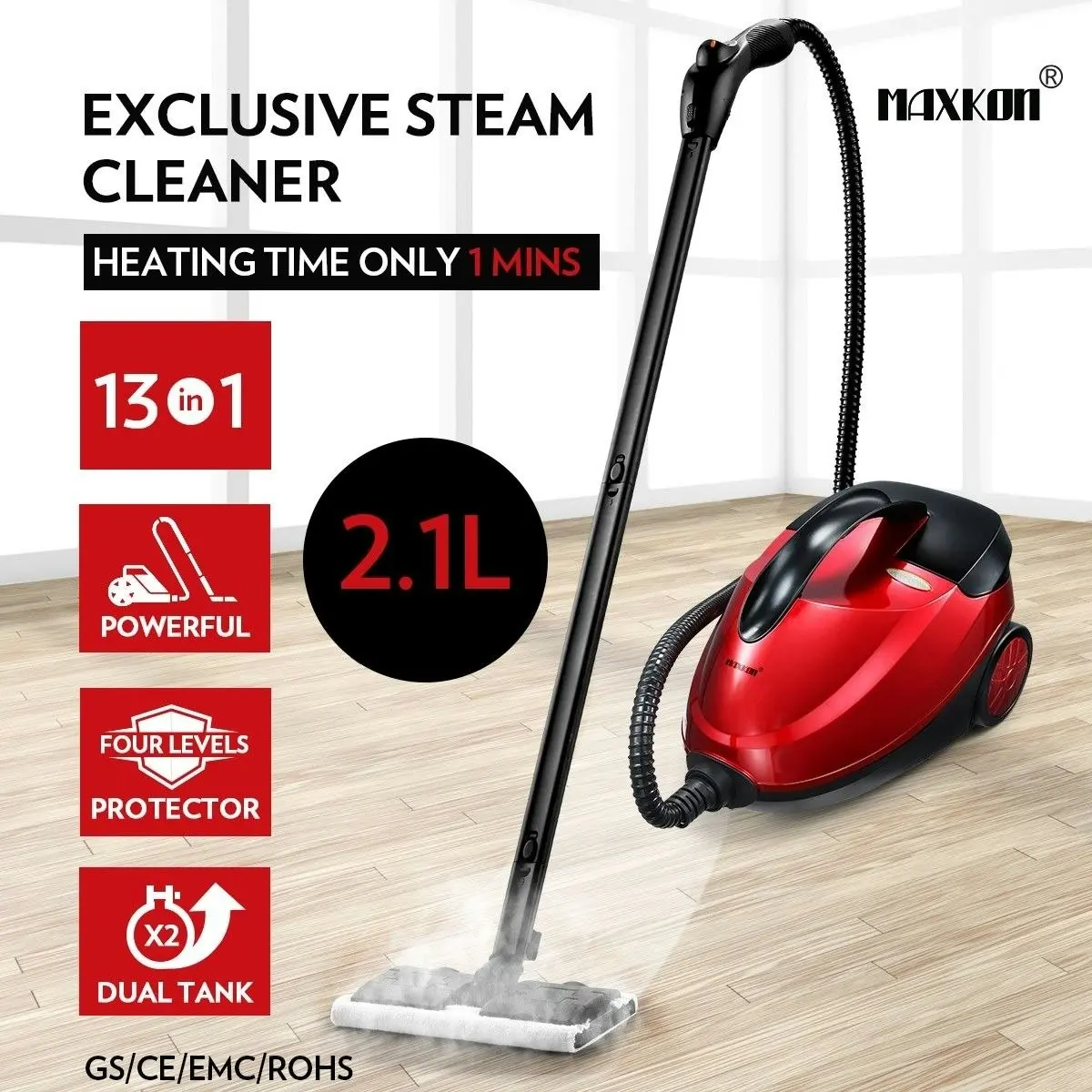 Maxkon  2.1L Steam Cleaner Mop 13 in 1 High Pressure Floor Window Carpet Steamer