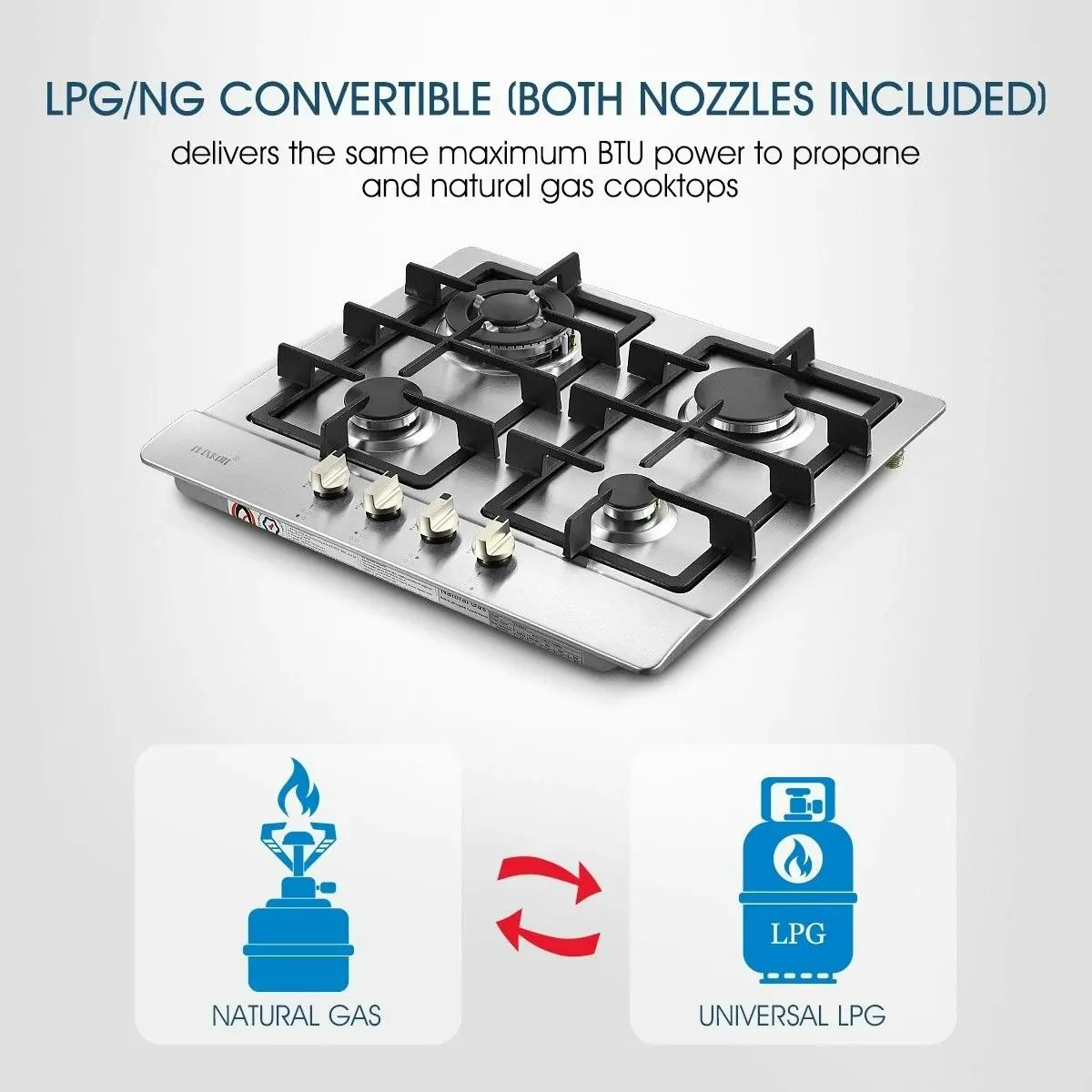 Maxkon 4 Burner Gas Cooktop Hob Stainless Steel Kitchen Gas Stove NG LPG