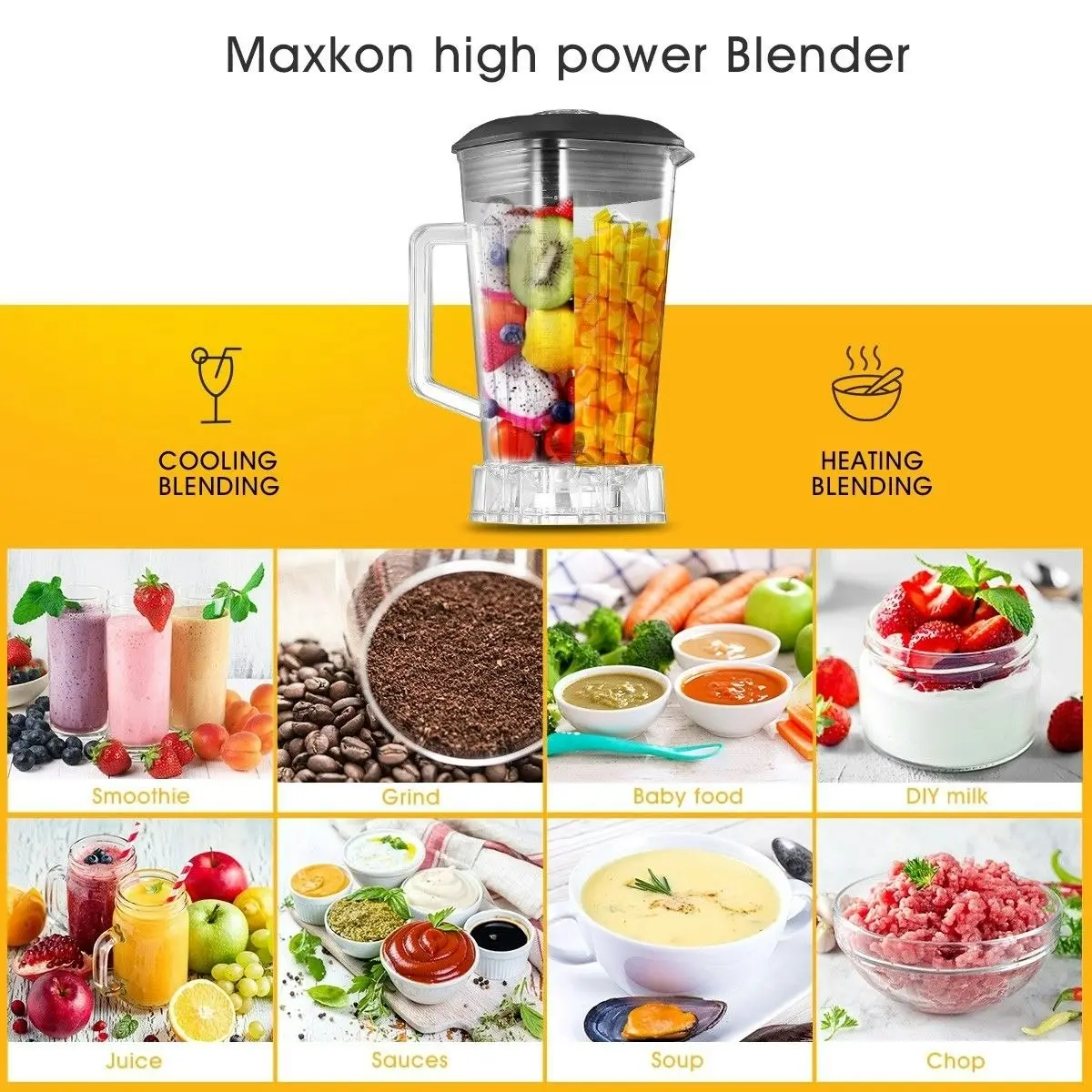 Maxkon Commercial High Speed Blender Smoothie Maker Food Mixers Juicer 2L Black