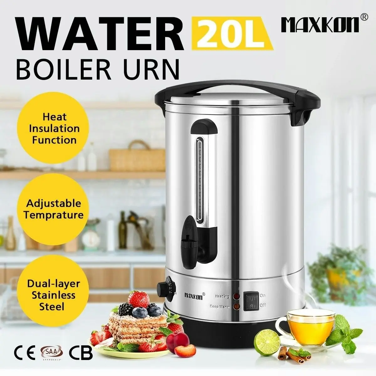 Maxkon  20L Hot Water Urn Instant Hot Water Dispenser with Double Layer