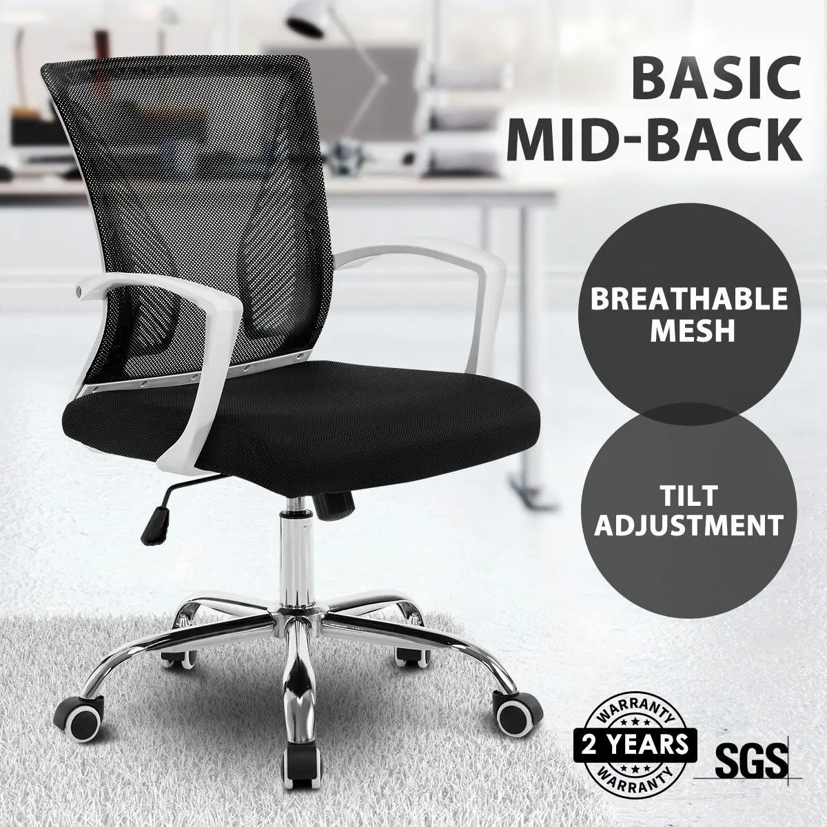 Ausway Ergonomic Mesh Office Chair Computer Work Lumbar Support Armrest Swivel Black