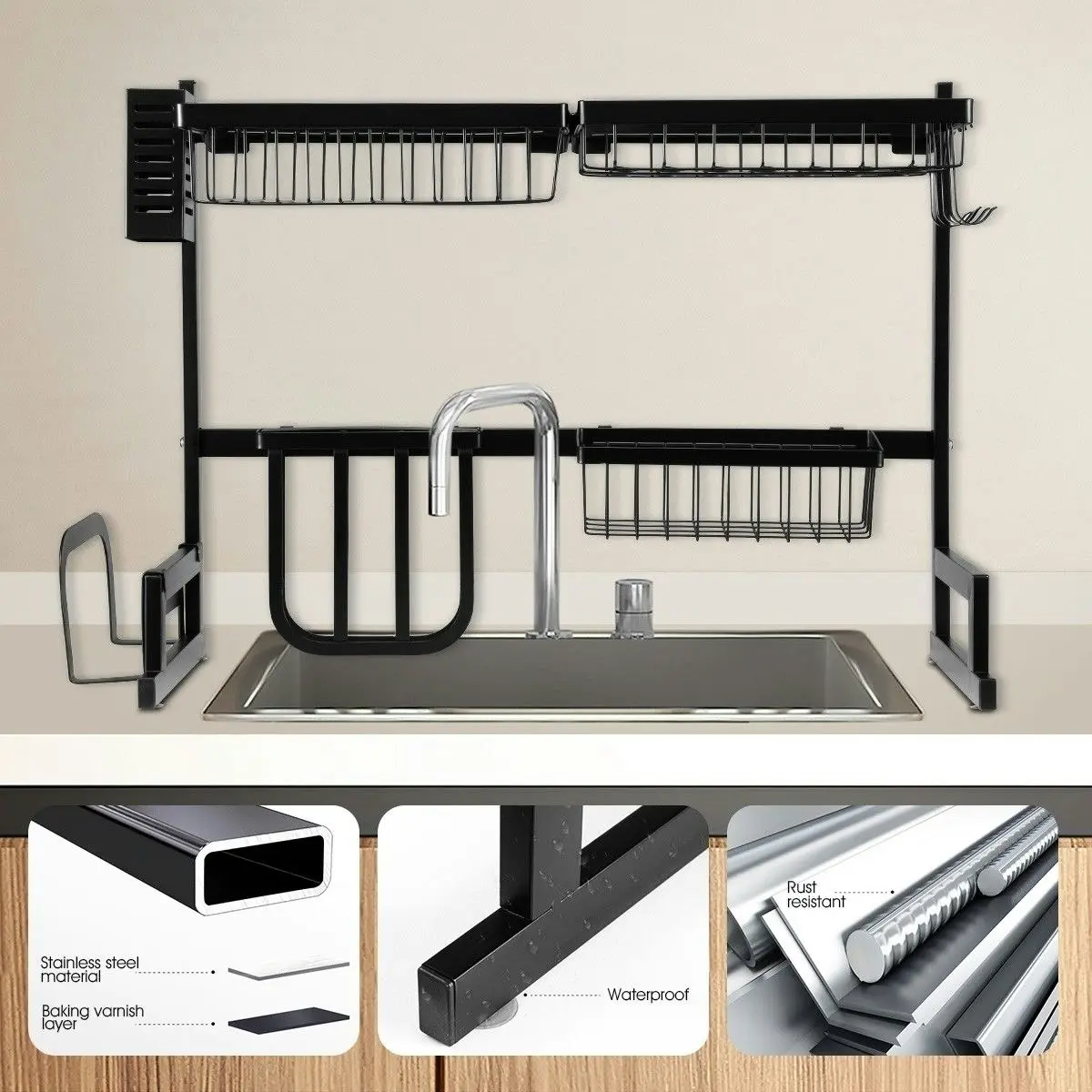 Ausway Large Kitchen Dish Rack Over the Sink Dish Drying Rack Stainless Steel with Utensil Holders