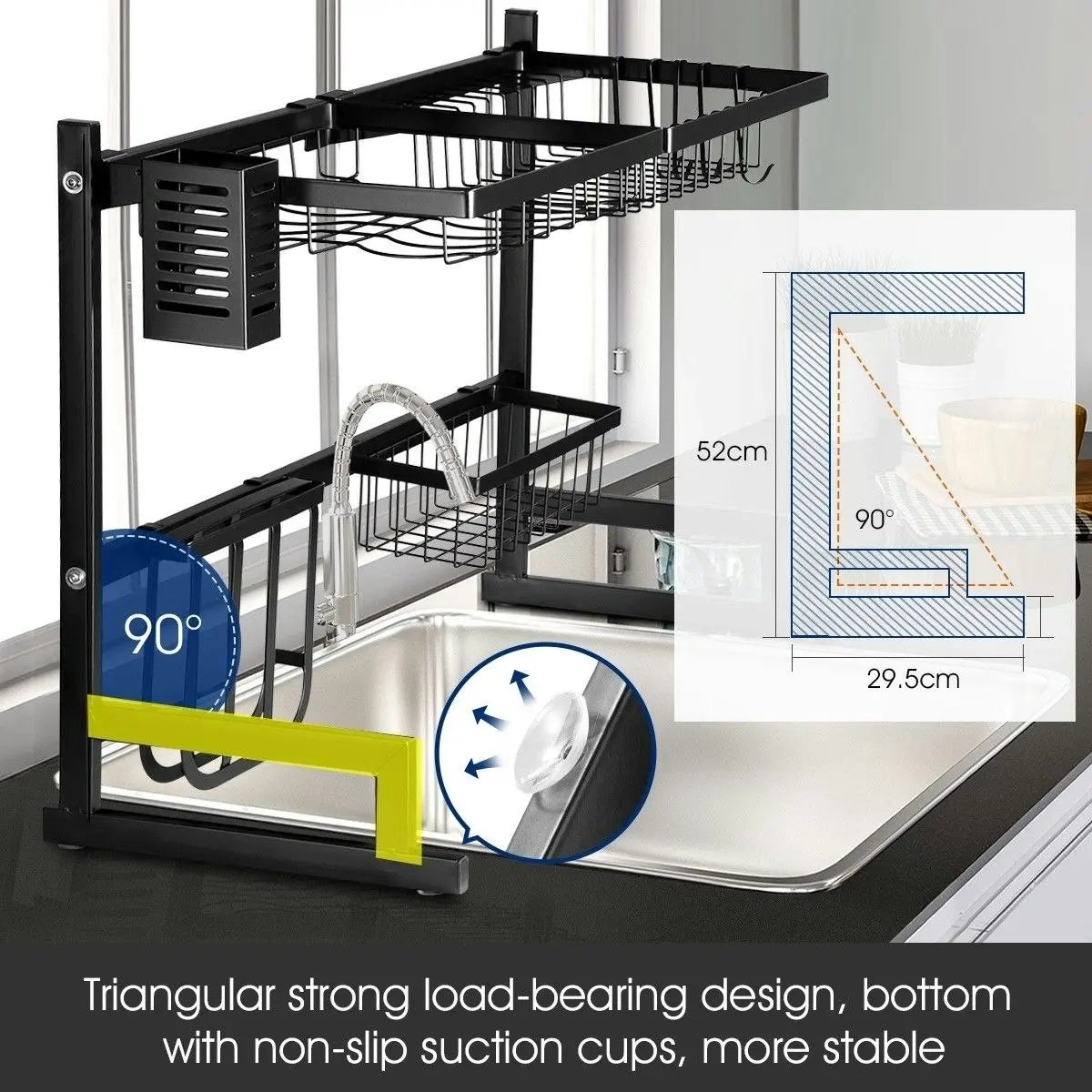 Ausway Large Kitchen Dish Rack Over the Sink Dish Drying Rack Stainless Steel with Utensil Holders