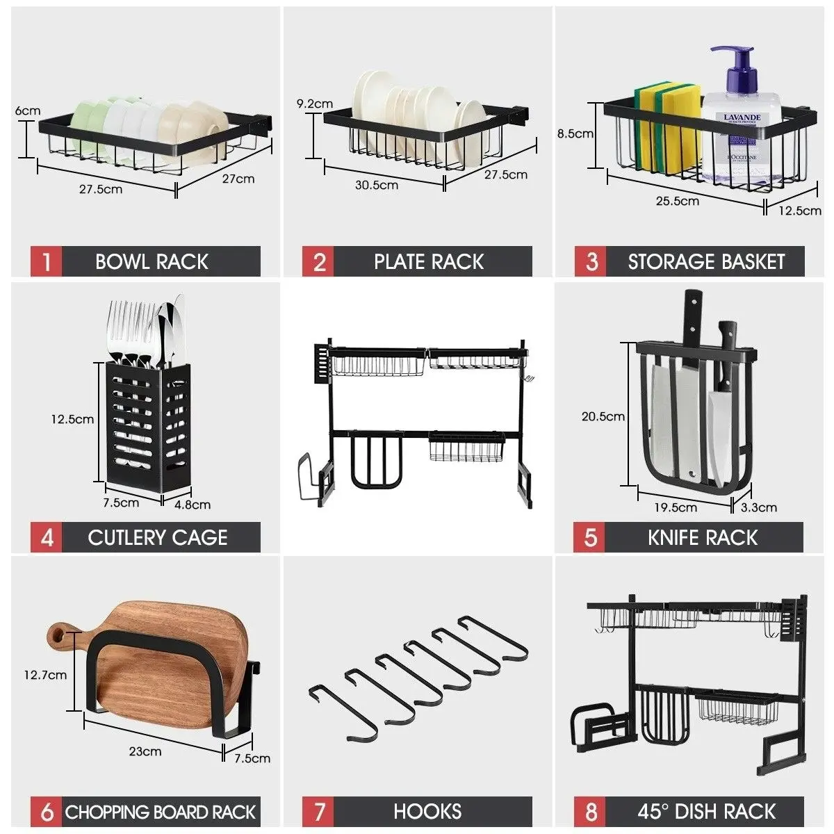 Ausway Large Kitchen Dish Rack Over the Sink Dish Drying Rack Stainless Steel with Utensil Holders