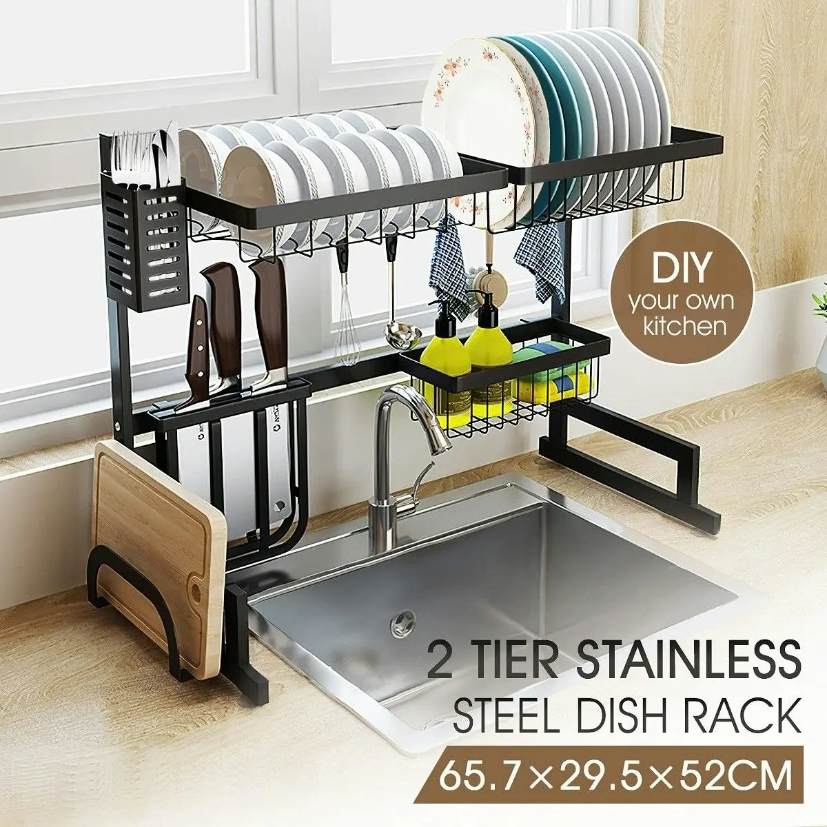 Ausway Large Kitchen Dish Rack Over the Sink Dish Drying Rack Stainless Steel with Utensil Holders