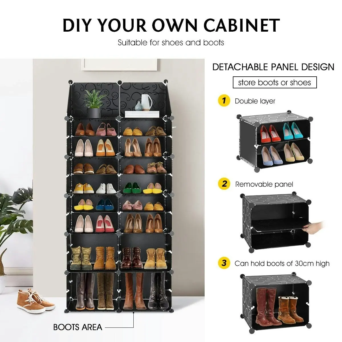 Ausway 40 Pairs Stackable Shoe Storage Box Organiser Cube DIY Shoe Cabinet Rack Shelf 20 Tier Black