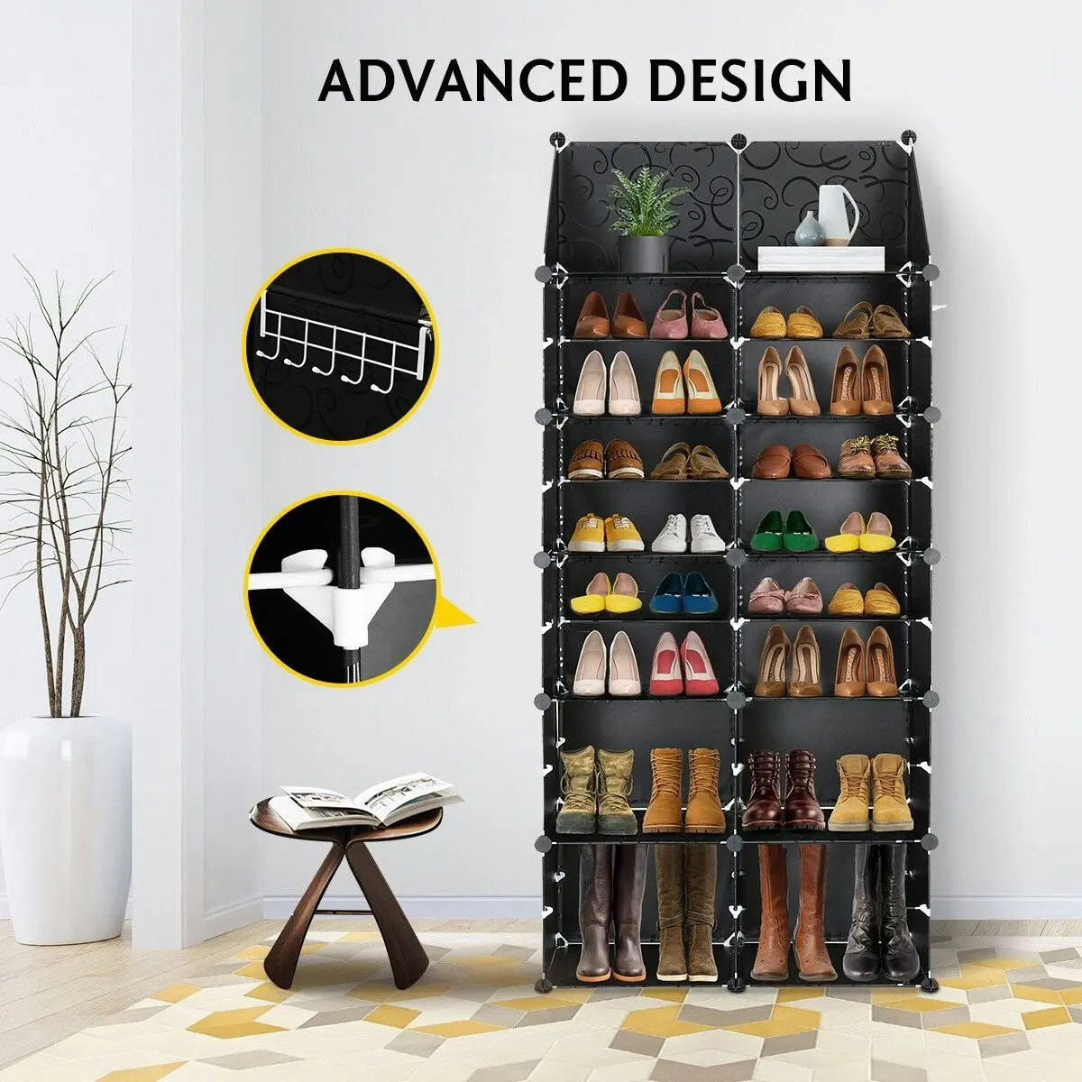 Ausway 40 Pairs Stackable Shoe Storage Box Organiser Cube DIY Shoe Cabinet Rack Shelf 20 Tier Black