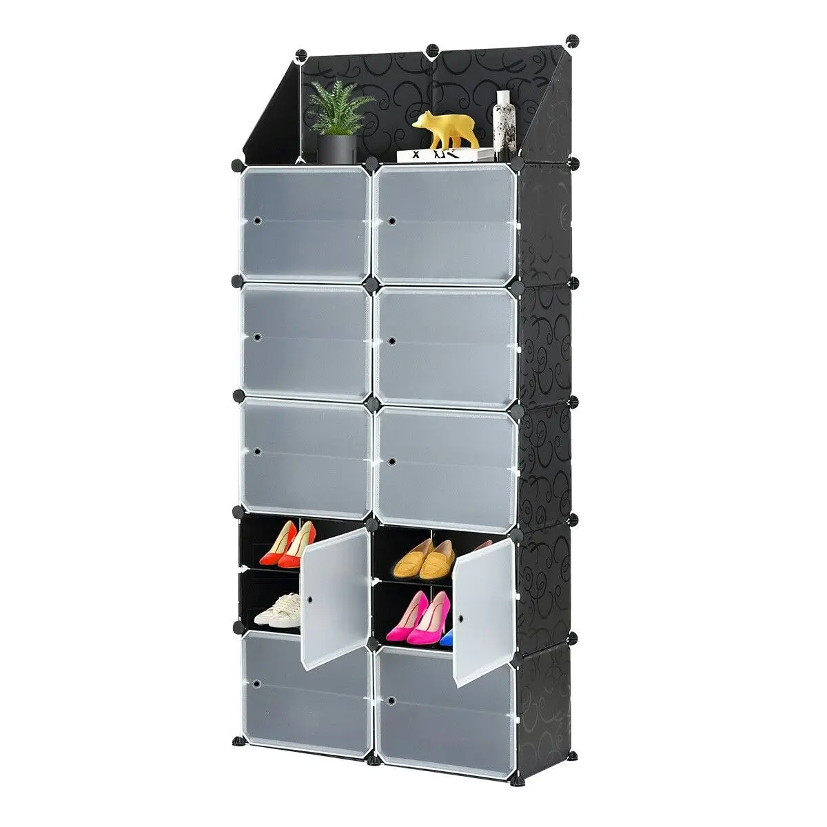 Ausway 40 Pairs Stackable Shoe Storage Box Organiser Cube DIY Shoe Cabinet Rack Shelf 20 Tier Black