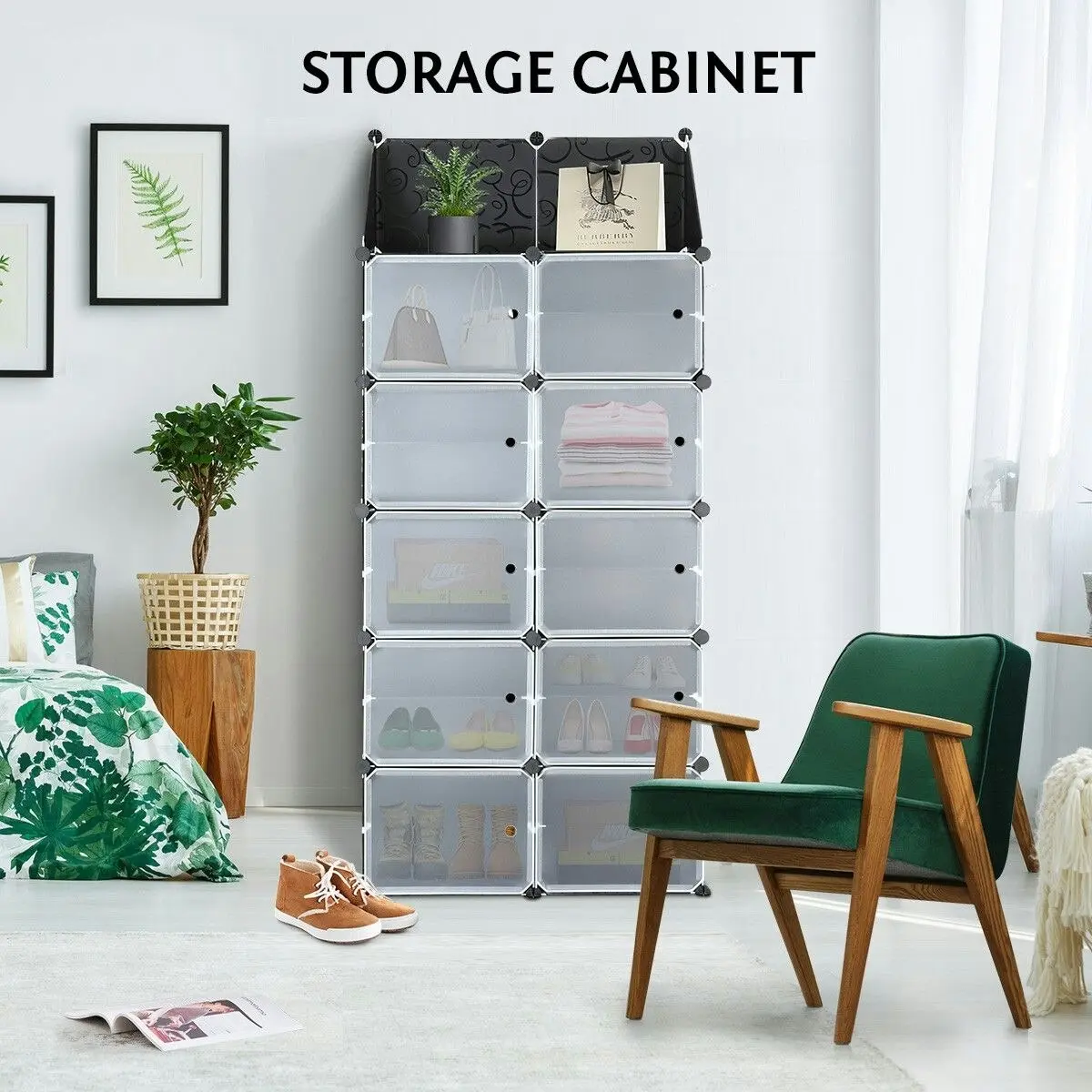 Ausway 40 Pairs Stackable Shoe Storage Box Organiser Cube DIY Shoe Cabinet Rack Shelf 20 Tier Black