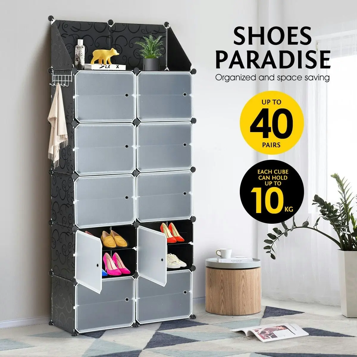 Ausway 40 Pairs Stackable Shoe Storage Box Organiser Cube DIY Shoe Cabinet Rack Shelf 20 Tier Black