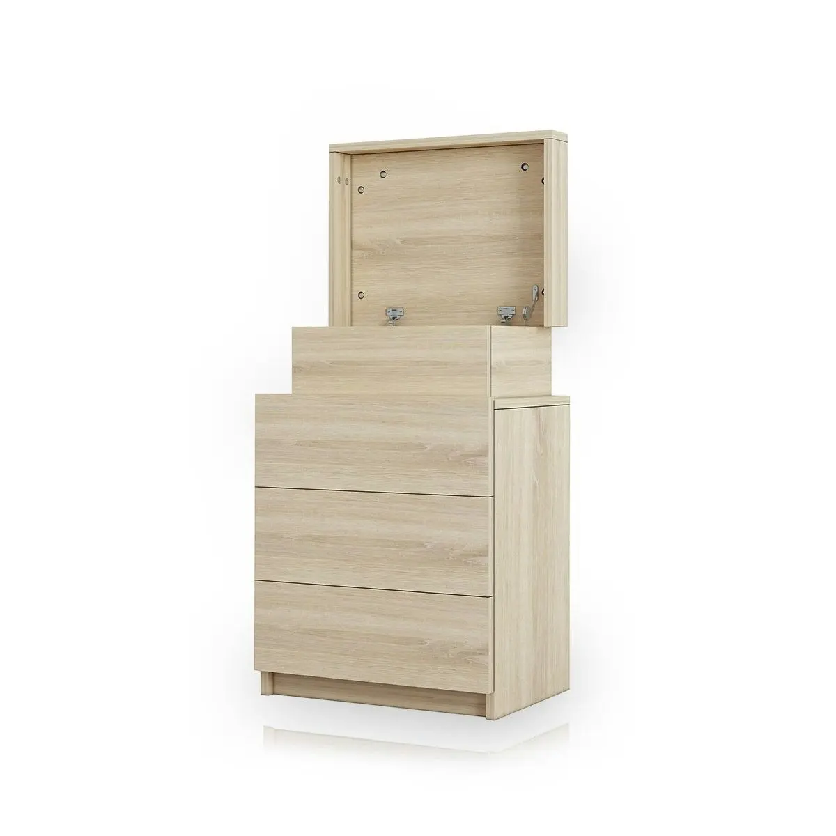 Ausway Oak Modern Nightstand Bedside Tables 3 Drawers High Gloss Front