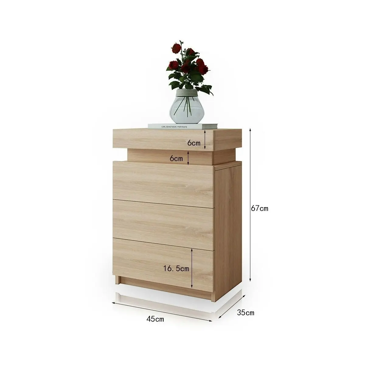 Ausway Oak Modern Nightstand Bedside Tables 3 Drawers High Gloss Front