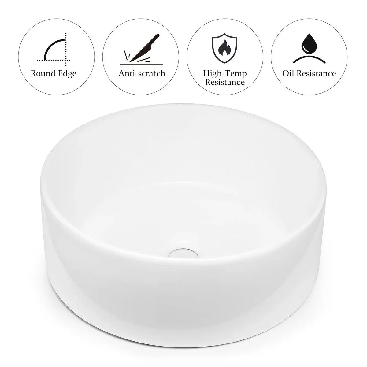 LUXSUITE White Bathroom Sink Vessel Hand Wash Basin Vanity Washing Bowl Above Counter Toilet Bath Countertop Ceramic Modern Round