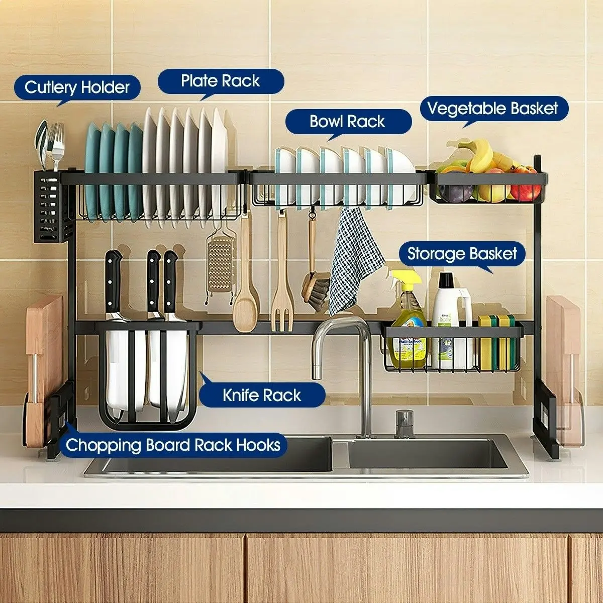 Ausway Multifunctional Kitchen Over Sink Dish Drying Rack Stainless Steel Storage Shelf Organiser