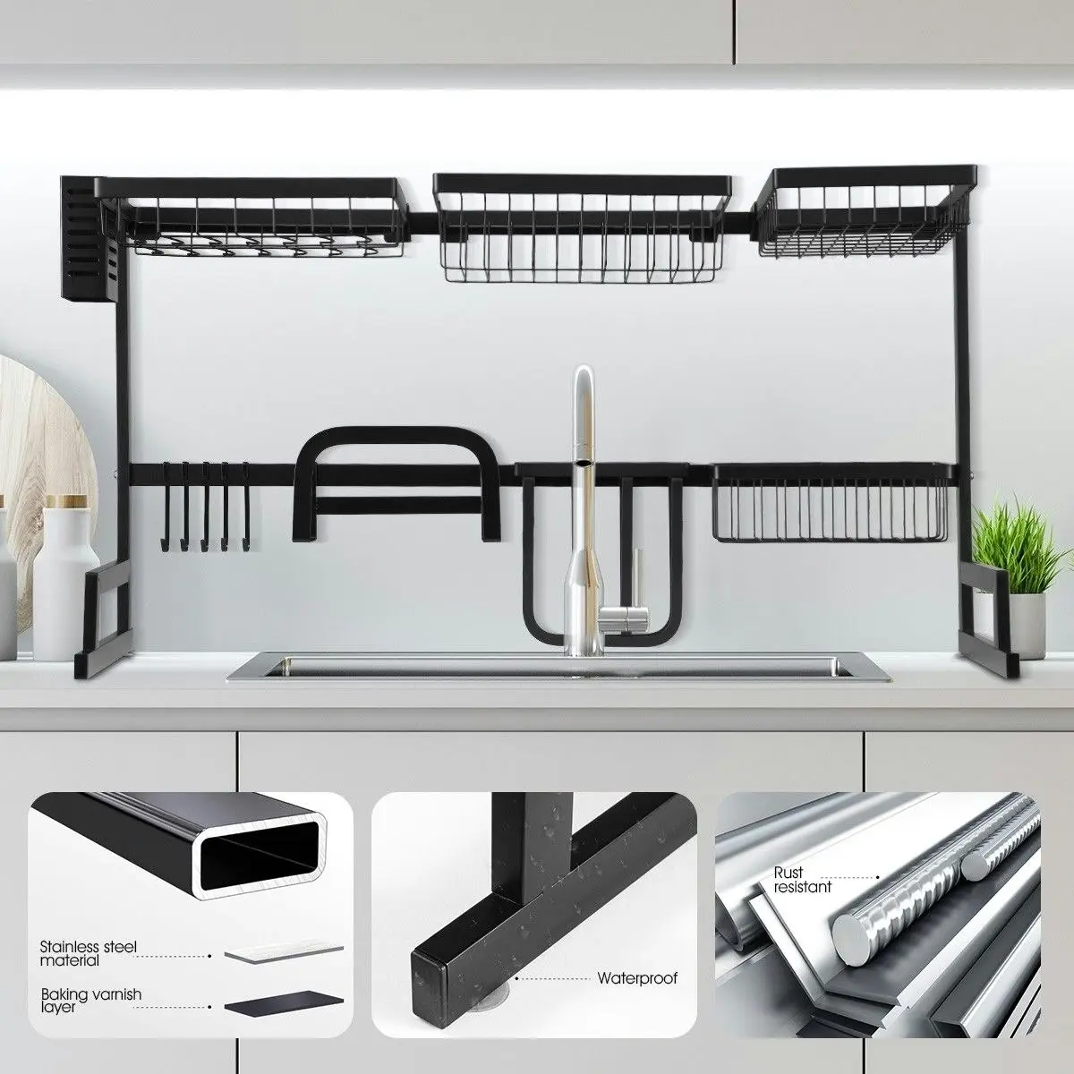 Ausway Multifunctional Kitchen Over Sink Dish Drying Rack Stainless Steel Storage Shelf Organiser