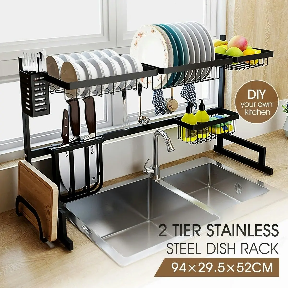 Ausway Multifunctional Kitchen Over Sink Dish Drying Rack Stainless Steel Storage Shelf Organiser