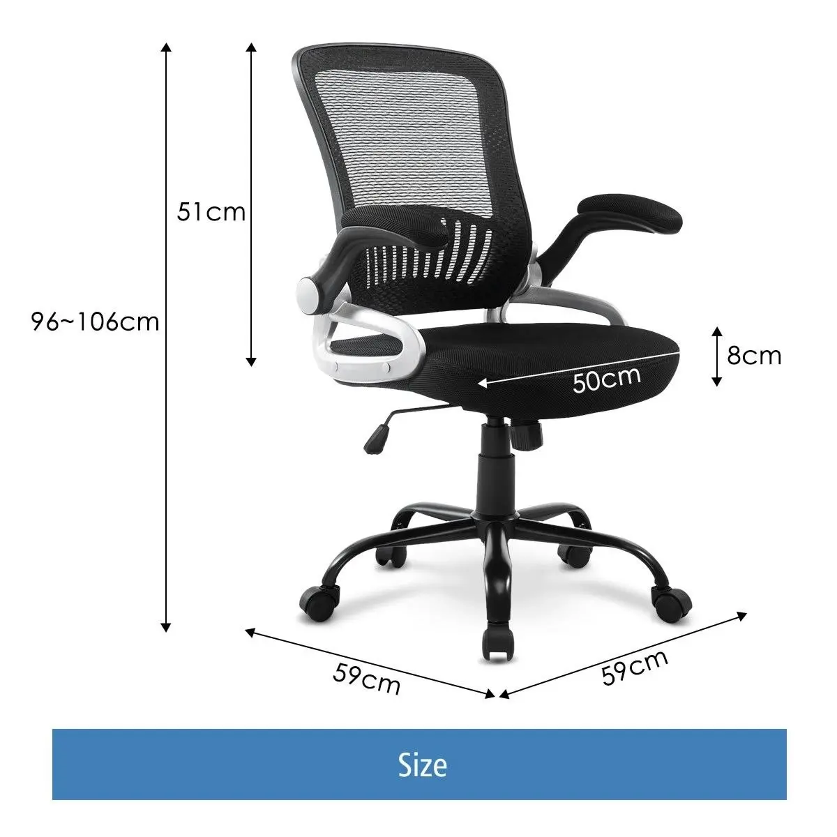 Ausway Ergonomic Mesh Office Chair Lumbar Support Adjustable Armrest Height Back Angle Black