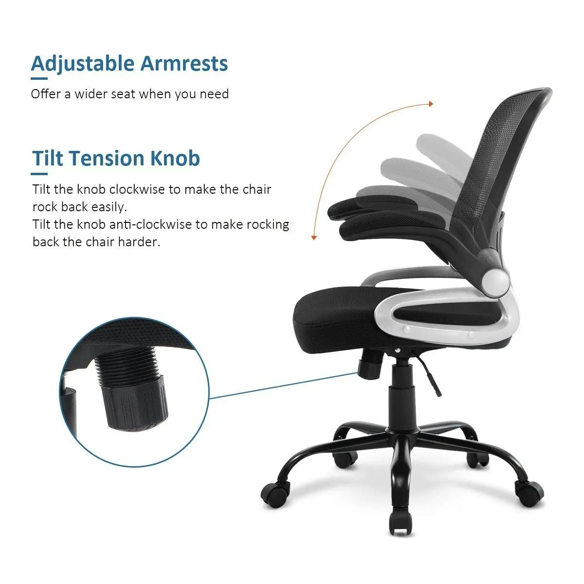 Ausway Ergonomic Mesh Office Chair Lumbar Support Adjustable Armrest Height Back Angle Black