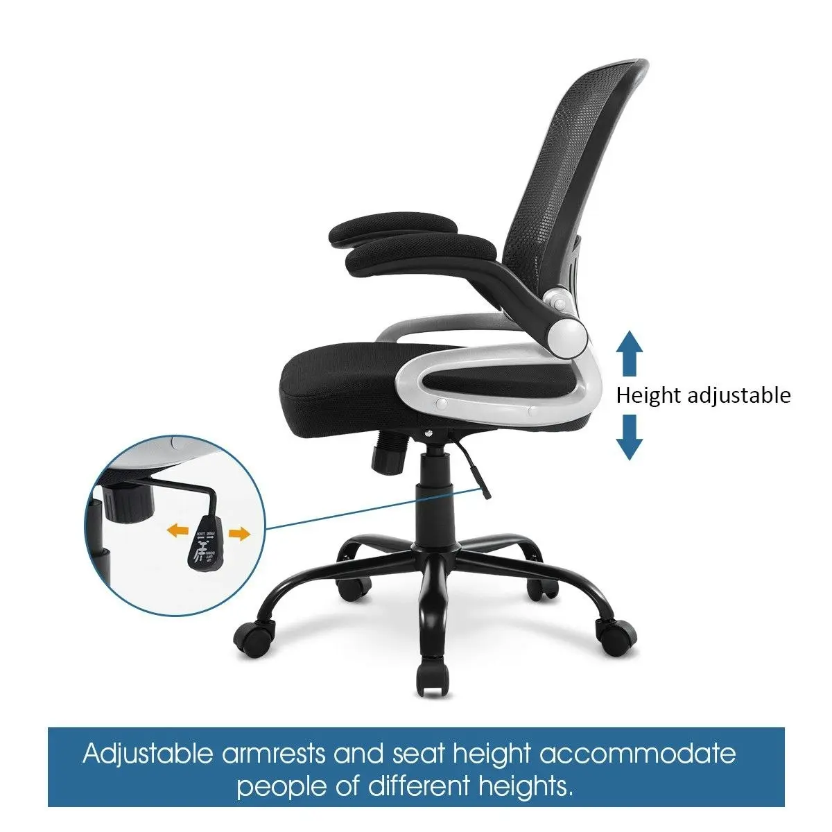 Ausway Ergonomic Mesh Office Chair Lumbar Support Adjustable Armrest Height Back Angle Black