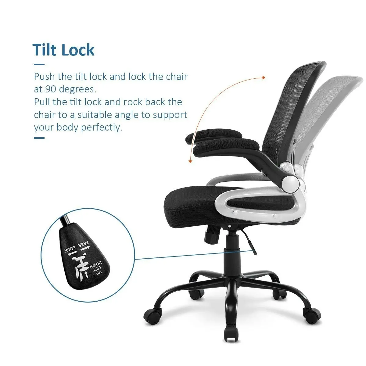 Ausway Ergonomic Mesh Office Chair Lumbar Support Adjustable Armrest Height Back Angle Black