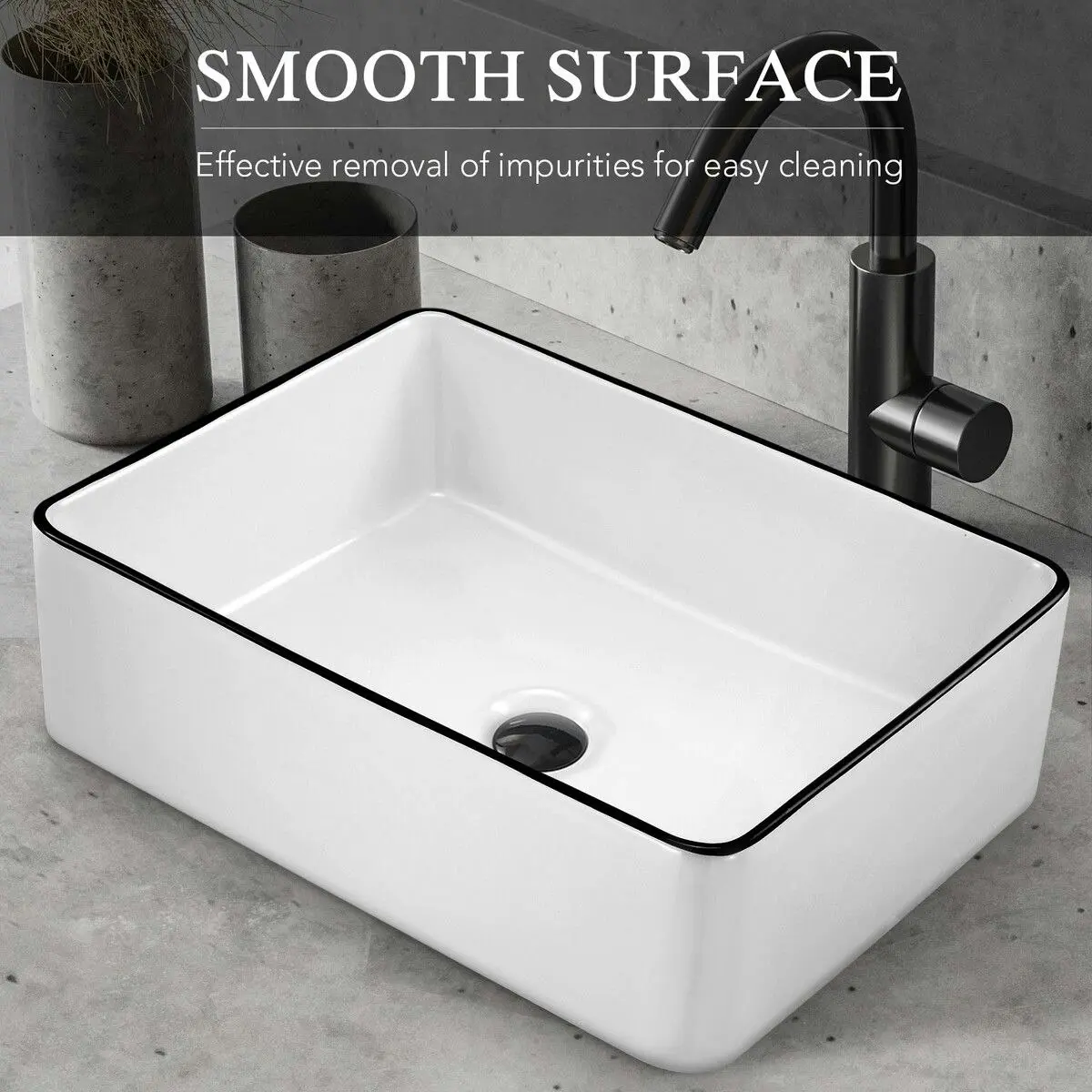 LUXSUITE White Bathroom Sink Vessel Washing Basin Vanity Hand Wash Bowl Above Counter Bath Toilet Countertop Modern Ceramic Rectangle