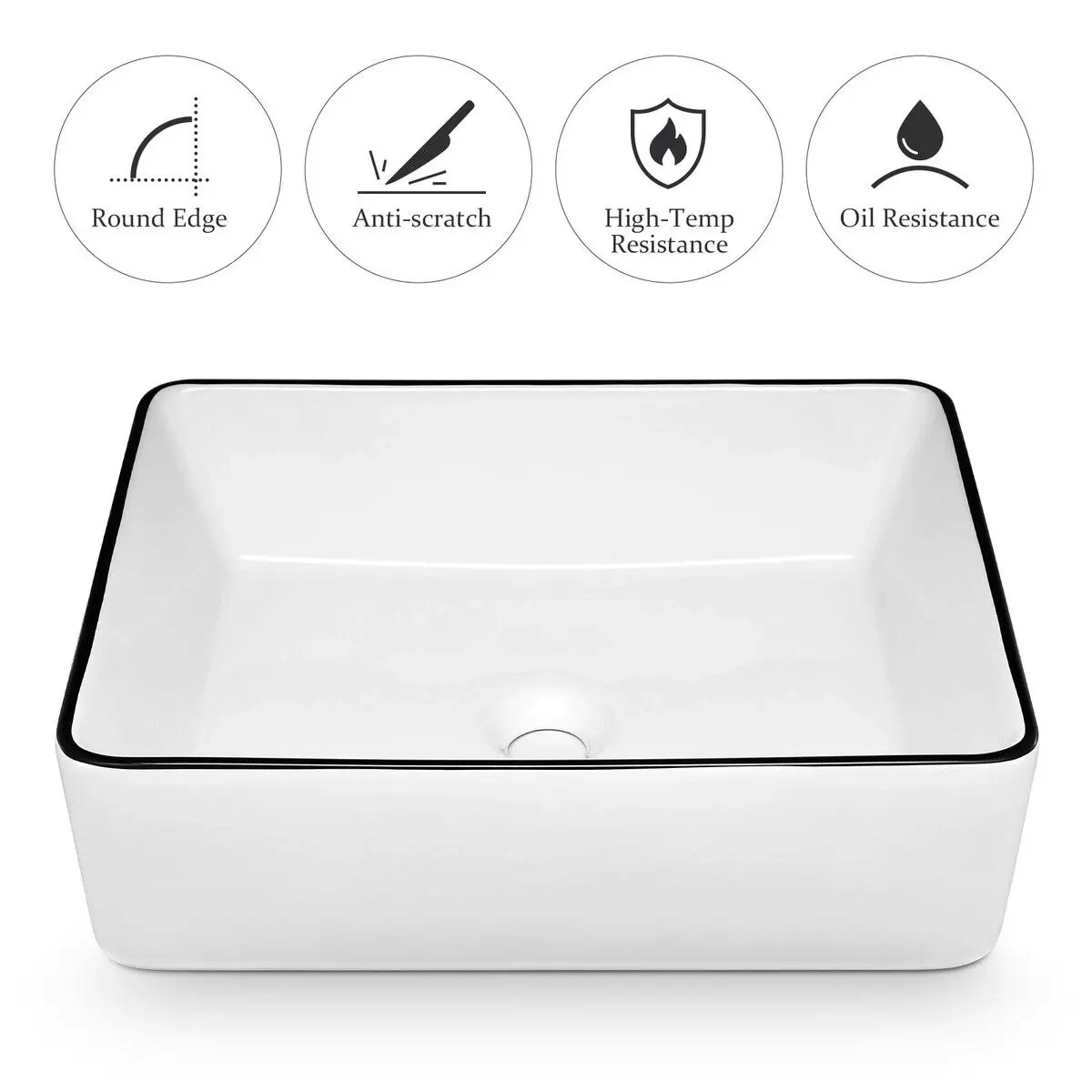 LUXSUITE White Bathroom Sink Vessel Washing Basin Vanity Hand Wash Bowl Above Counter Bath Toilet Countertop Modern Ceramic Rectangle